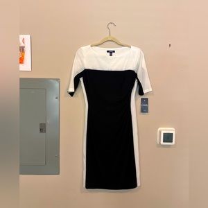 SOLD Chaps body con form fitting black & white dress